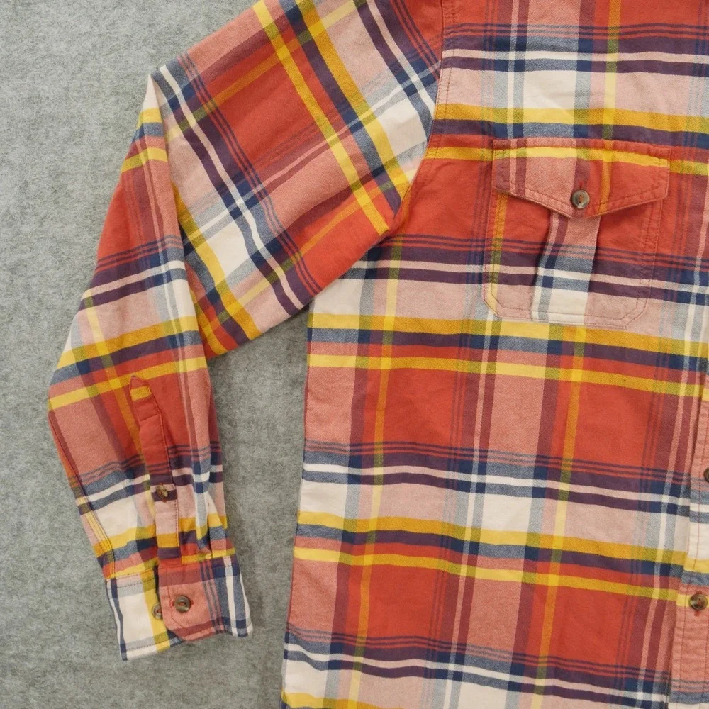 The North Face Shirt Mens Extra Large Orange Blue Button Long Sleeve Flannel